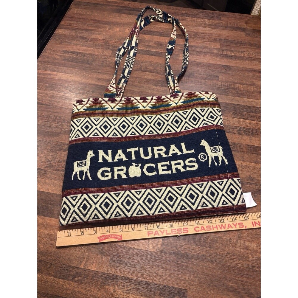 Natural Grocers Llama Geometric Pattern Zip Tote Bag for Women
